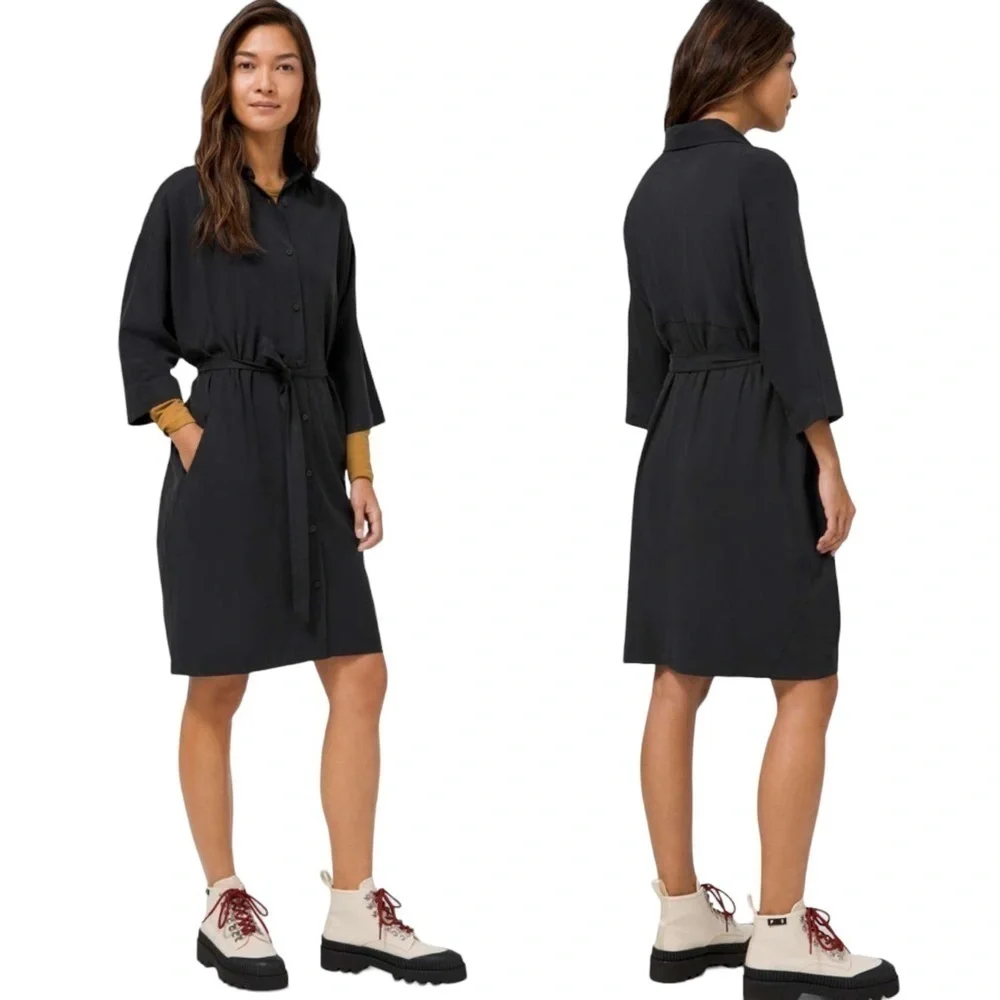 Lululemon Perfectly Poised Belted Shirt Dress Relaxed Fit Black 4